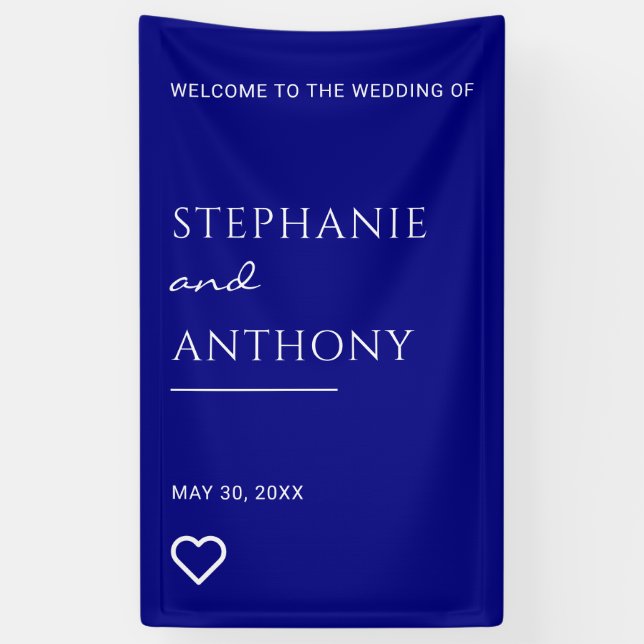 Minimalist Navy Blue with Heart Modern Wedding  Banner (Vertical)