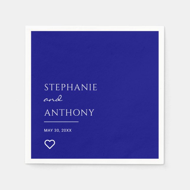 Minimalist Navy Blue with Heart Modern Wedding  Napkin (Front)