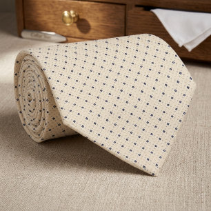 Minimalist Navy Diamond Micro-Pattern on Champagne Tie
