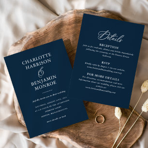 Minimalist Navy Double-Sided Wedding Invitation