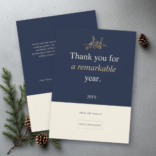Minimalist Navy Gold Berry Corporate Business Logo Holiday Card