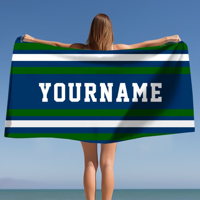 Minimalist Navy & Green Stripes Custom Beach Towel (Minimalist Navy & Green Stripes Custom Beach Towel)