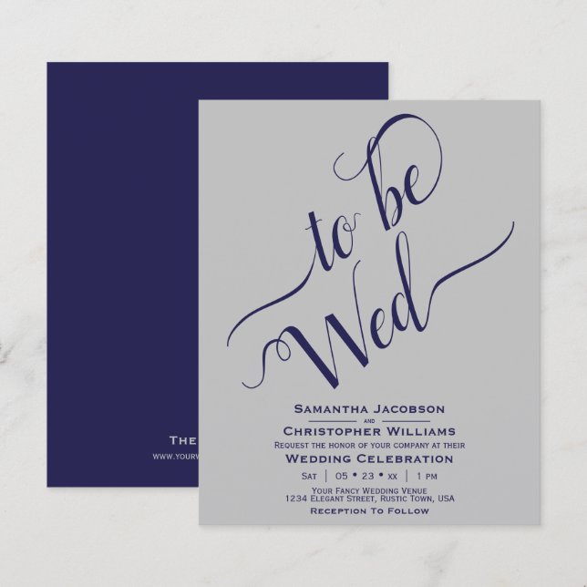 Minimalist Navy & Grey BUDGET Wedding Invitation (Front/Back)