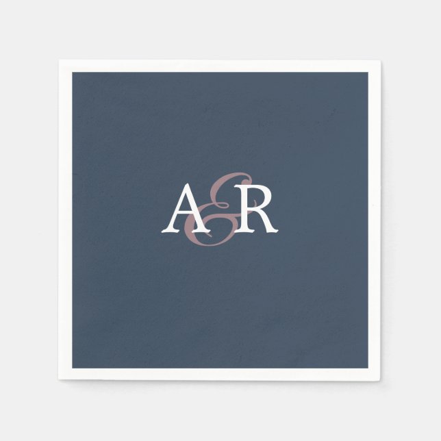 Minimalist Navy Initial Monogram Wedding Napkins (Front)