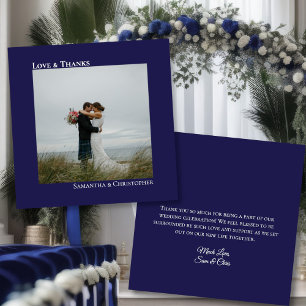 Minimalist Navy Love & Thanks Photo & Note Wedding Thank You Card