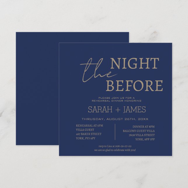 Minimalist Navy Rehearsal Dinner Wedding Square  Invitation (Front/Back)