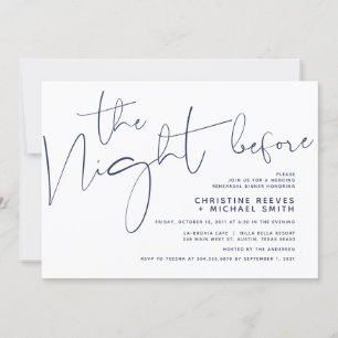 Minimalist Navy Script Wedding Rehearsal Dinner Invitation