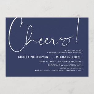Minimalist Navy Script Wedding Rehearsal Dinner Invitation