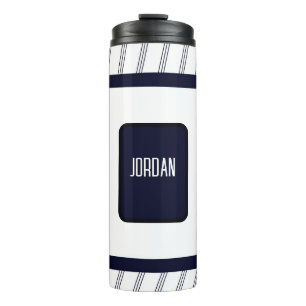 Minimalist Navy Stripe Custom Name Design Thermal Tumbler