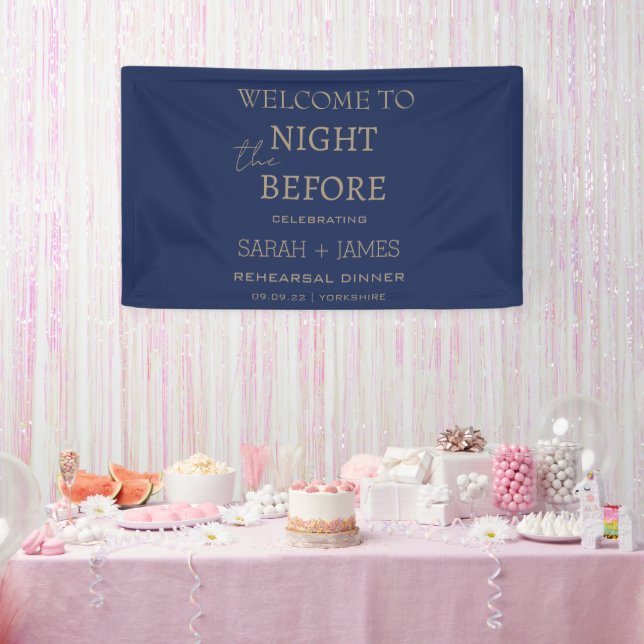 Minimalist Navy the Night Before Welcome Wedding  Banner (Party)