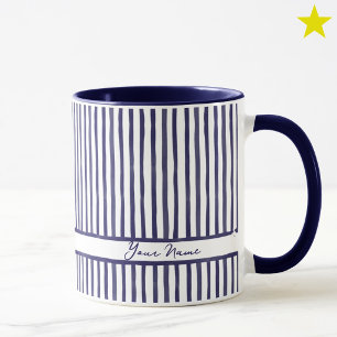 Minimalist Navy Watercolor Stripes Custom Name  Mug