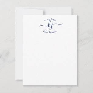 Minimalist Navy White 2 Monogram Name Note Card