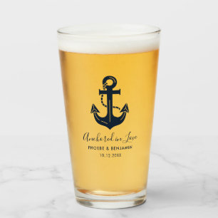 Minimalist Navy & White Custom Wedding Anchor  Glass