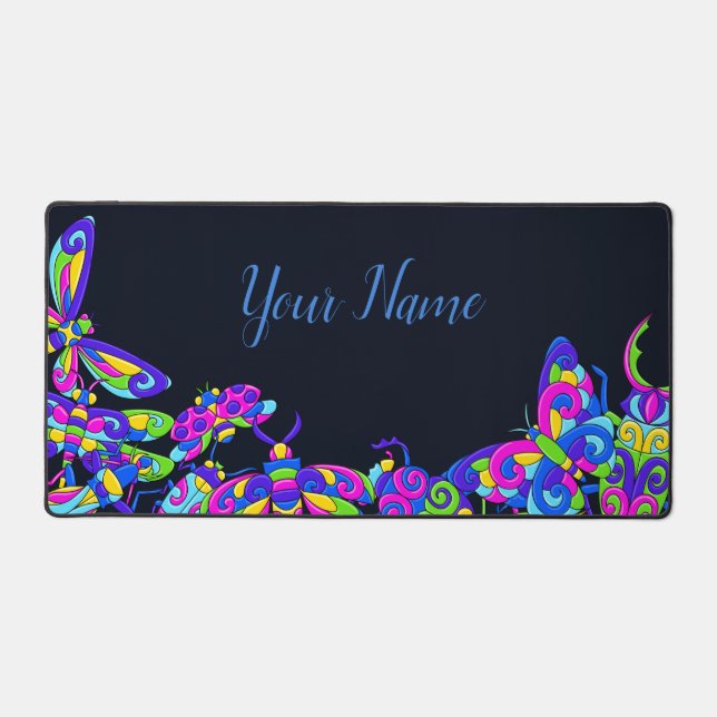 Minimalist Neon Bugs Colourful Bold Vibrant  Desk Mat (Front)