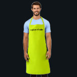 Minimalist neon chartreuse custom name modern apron<br><div class="desc">Minimalist neon chartreuse green bright solid plain custom name text monogram modern grill bbq kitchen Apron.
Fully customisable black text,  name,  quote,  phrase,  etc
Great for cooks,  chefs,  pottery,  ceramics,  crafts,  work,  kitchen,  baking,  bbq,  grill,  and also businesses and stores,  etc</div>