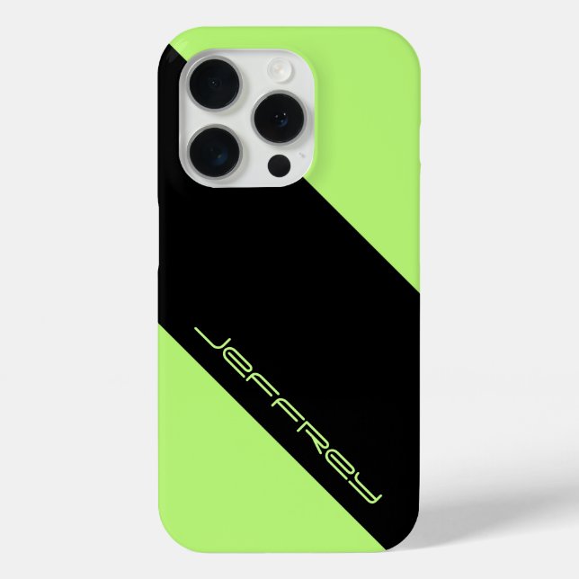 Minimalist Neon Green & Black Personalised Name Case-Mate iPhone Case (Back)