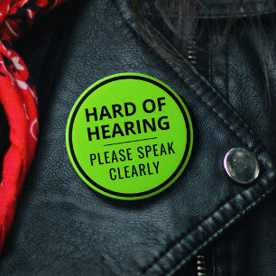 Minimalist Neon Green Text Hard of Hearing 6 Cm Round Badge