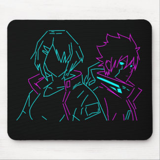 Minimalist Neon pink & Blue Cyberpunk Anime Couple Mouse Mat