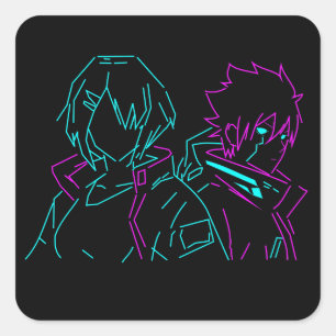Minimalist Neon pink & Blue Cyberpunk Anime Couple Square Sticker