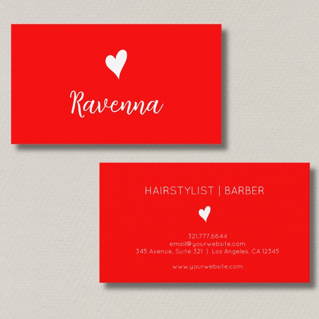 Minimalist Neon Red White Heart Barber Name Business Card (Creator Uploaded)