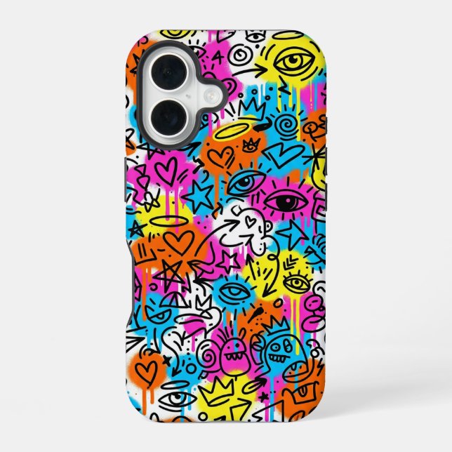 Minimalist Neon Scribble Doodle iPhone 16 case  (Back)
