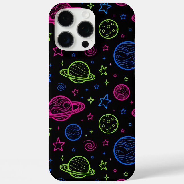 Minimalist Neon Space & Planets Night Sky Pattern Case-Mate iPhone Case (Back)
