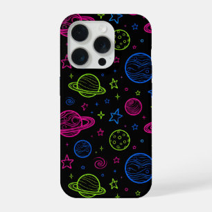 Minimalist Neon Space & Planets Night Sky Pattern iPhone 15 Pro Case