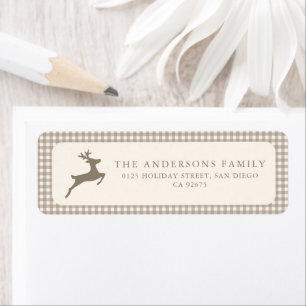 Minimalist Neutral beige Plaid Deer Return Address