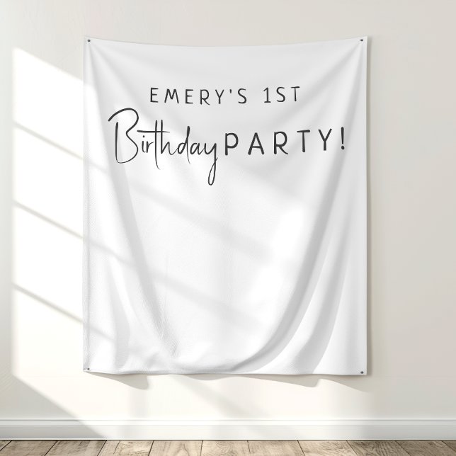 Minimalist Neutral Birthday Party Name Backdrop Tapestry (Creator Uploaded)