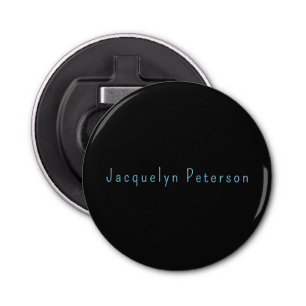 Minimalist Neutral Black Blue Elegant Modern Name Bottle Opener