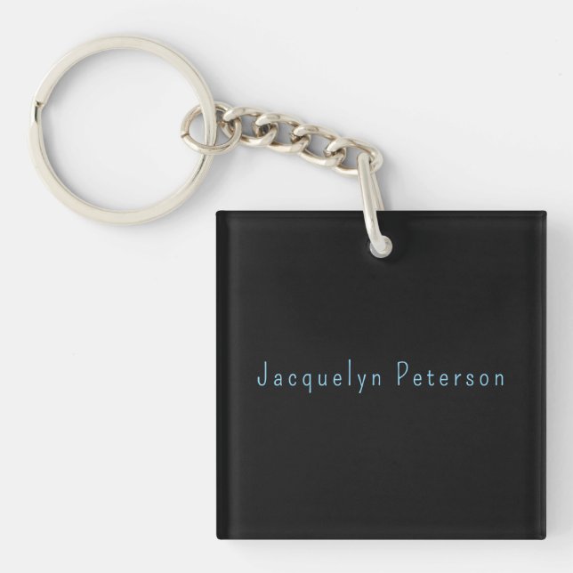 Minimalist Neutral Black Blue Elegant Modern Name Key Ring (Front)