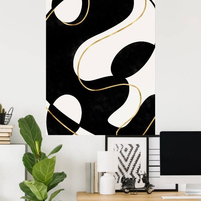 Minimalist Neutral Black Gold Abstract Painting Poster (Home Office)
