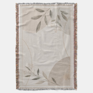 Minimalist Neutral Botanical Woven Throw Blanket