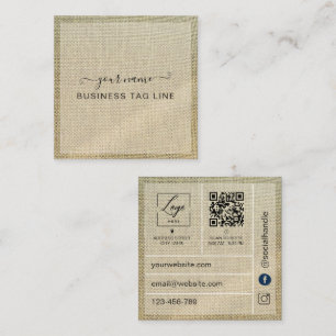 Minimalist Neutral Branding Qr Code Beige Linen Square Business Card