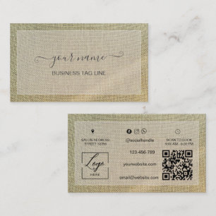 Minimalist Neutral Branding Rustic Beige Linen Business Card