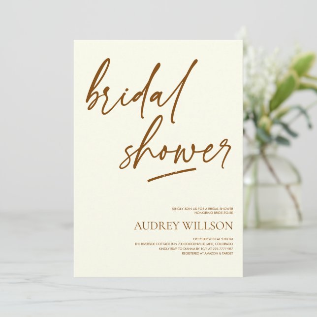 Minimalist Neutral Bridal Shower Invitation (Standing Front)