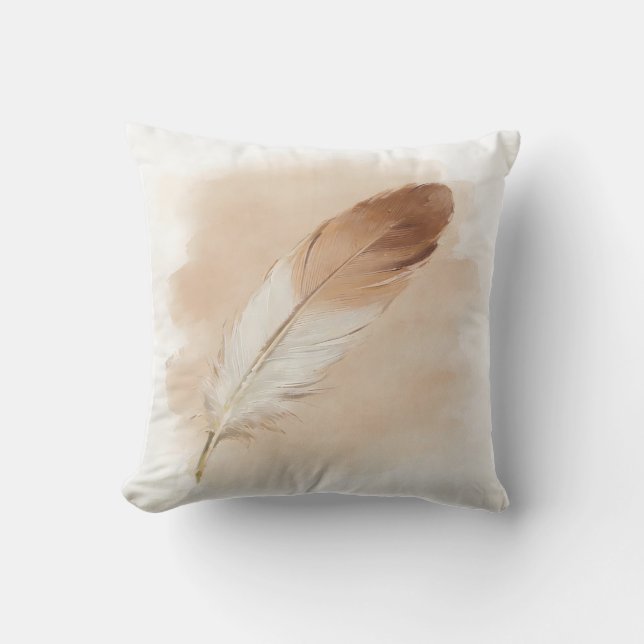 Minimalist Neutral Brown Paint Stroke Single Feath Cushion (Front)
