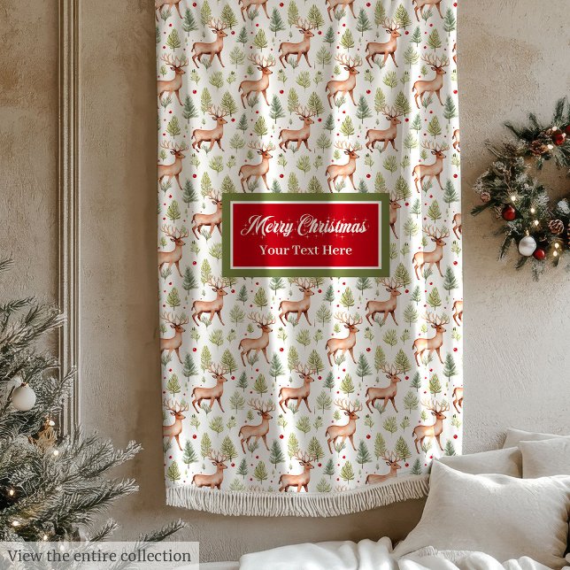 Minimalist neutral colours reindeers Christmas Fleece Blanket (Minimalist neutral colors reindeers Christmas Fleece Blanket)