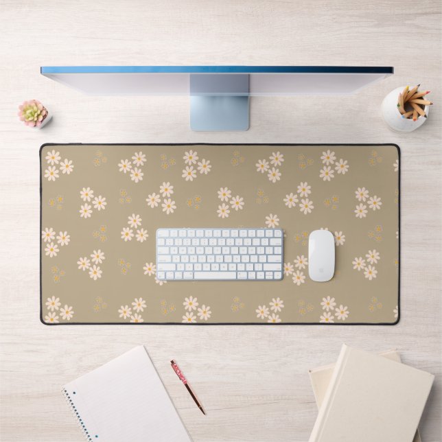 Minimalist Neutral Cream Daisy Floral Custom Desk Mat (Office 1)