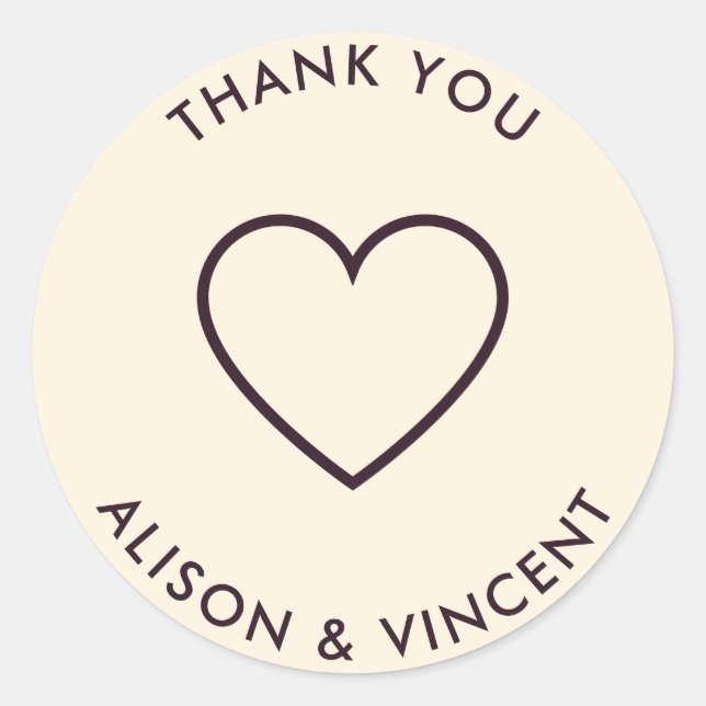 Minimalist Neutral Cream Wedding Thank You Classic Round Sticker (Front)