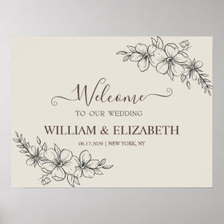 Minimalist Neutral Floral Wedding Welcome Sign