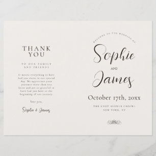 Minimalist Neutral Folded Church Wedding Program