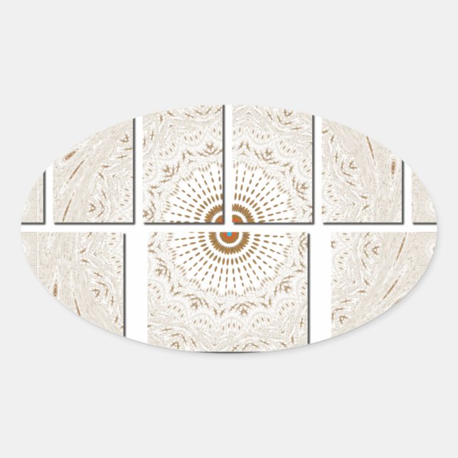 Minimalist Neutral Geometric Beige Tonal Design Oval Sticker (Front)