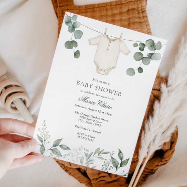 Minimalist Neutral Greenery Baby Shower Invitation (Creator Uploaded)