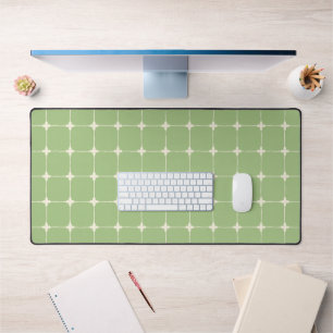 Minimalist Neutral Grid Large Office Sage Green Desk Mat