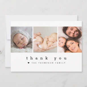 Minimalist Neutral heart 3 Photos Baby Shower Thank You Card