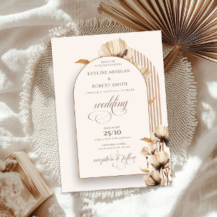 Minimalist neutral ivory light brown wild flowers invitation