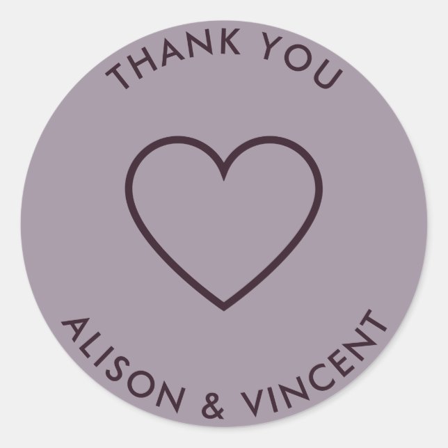 Minimalist Neutral Lavender Wedding Thank You Classic Round Sticker (Front)