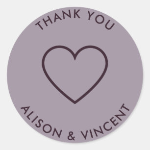 Minimalist Neutral Lavender Wedding Thank You Classic Round Sticker