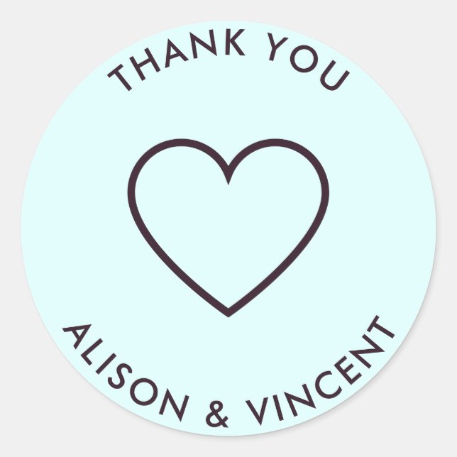 Minimalist Neutral  Light Blue Wedding Thank You Classic Round Sticker (Front)